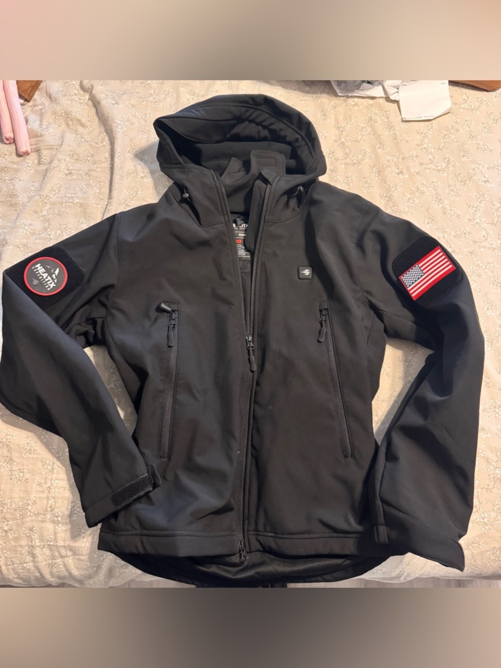 Heatix Black Heated  Softshell Jacket with American Patch-Size Small